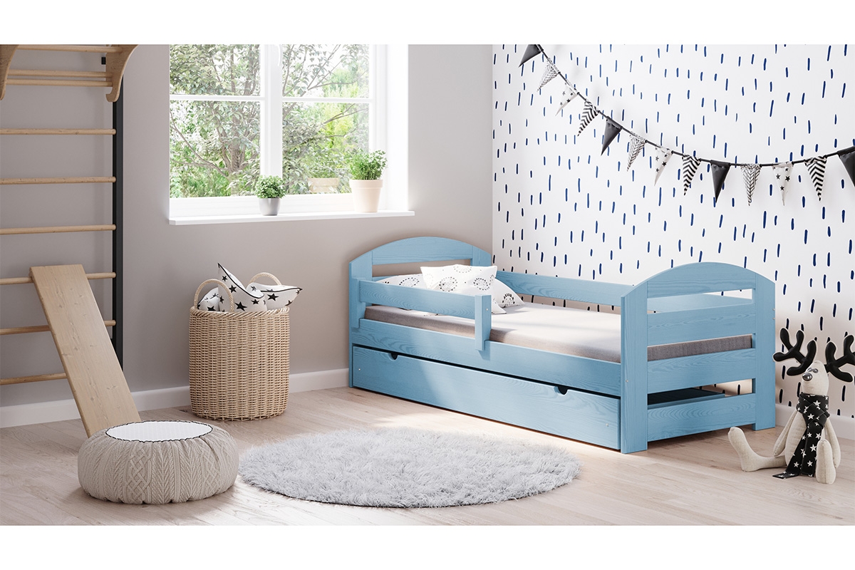 Łóżko dziecięce drewniane Wiola II niebieskie łóżko dzieciece