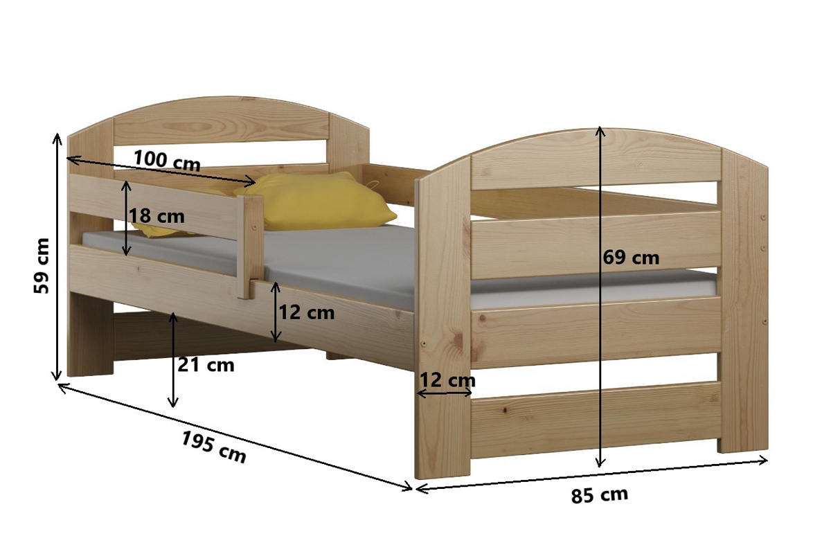 Łóżko dziecięce drewniane Wiola II Łóżko dziecięce drewniane Wiola II - Wymiar 190x80