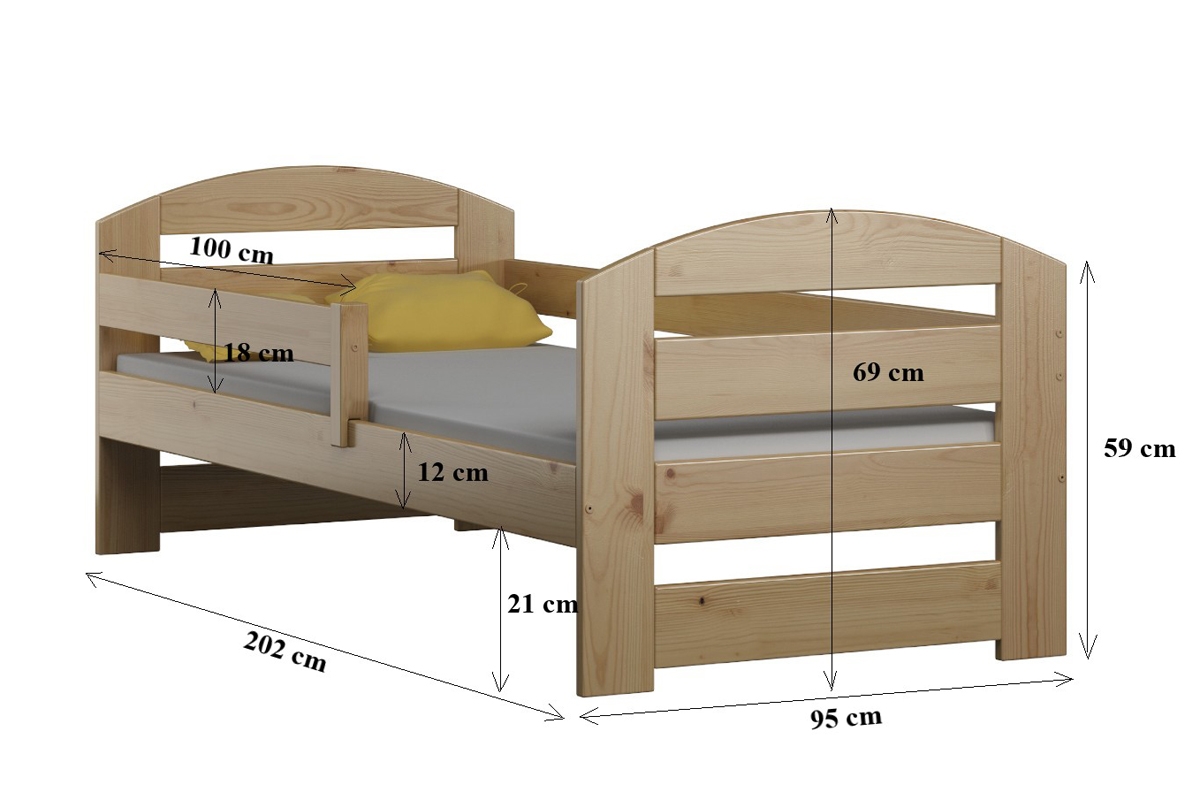 Łóżko dziecięce drewniane Wiola II Łóżko dziecięce drewniane Wiola II - Wymiar 200x90