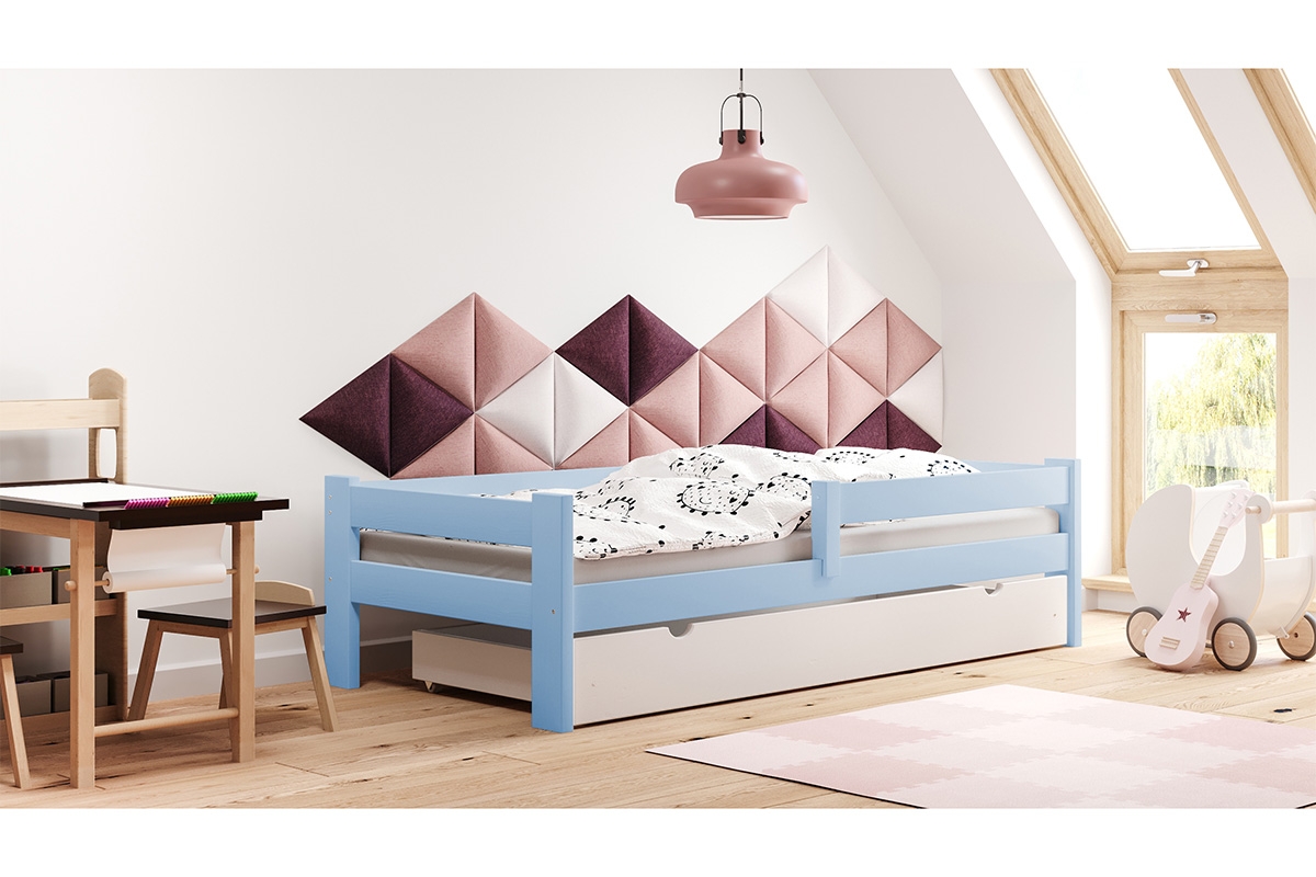 Łóżko dziecięce drewniane Tymek niebieskie łóżko dziecięce