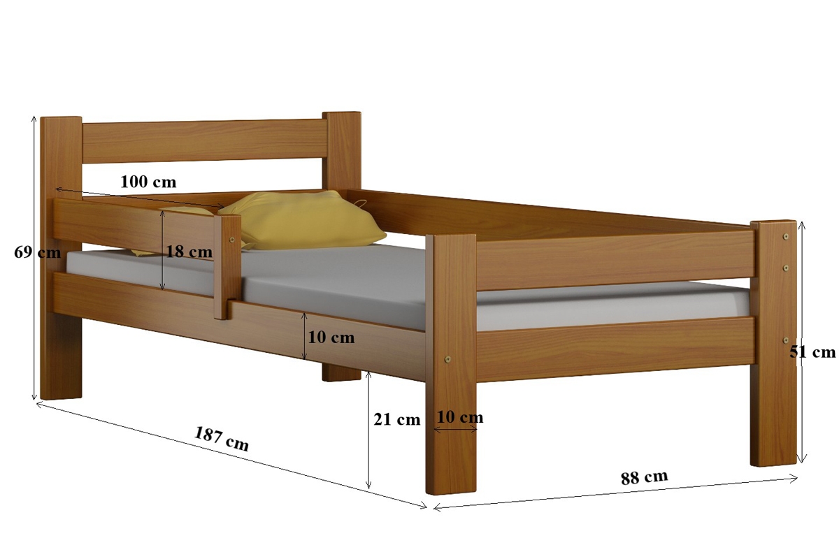 Łóżko dziecięce drewniane Tymek II Łóżko dziecięce drewniane Tymek II - Wymiar 180x80