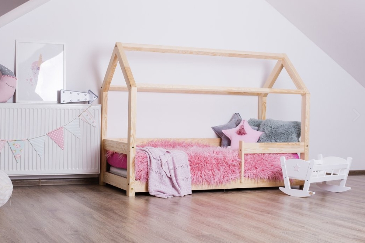 Łóżko dziecięce domek z barierką poziomą Melka  łóżeczko z barierką 