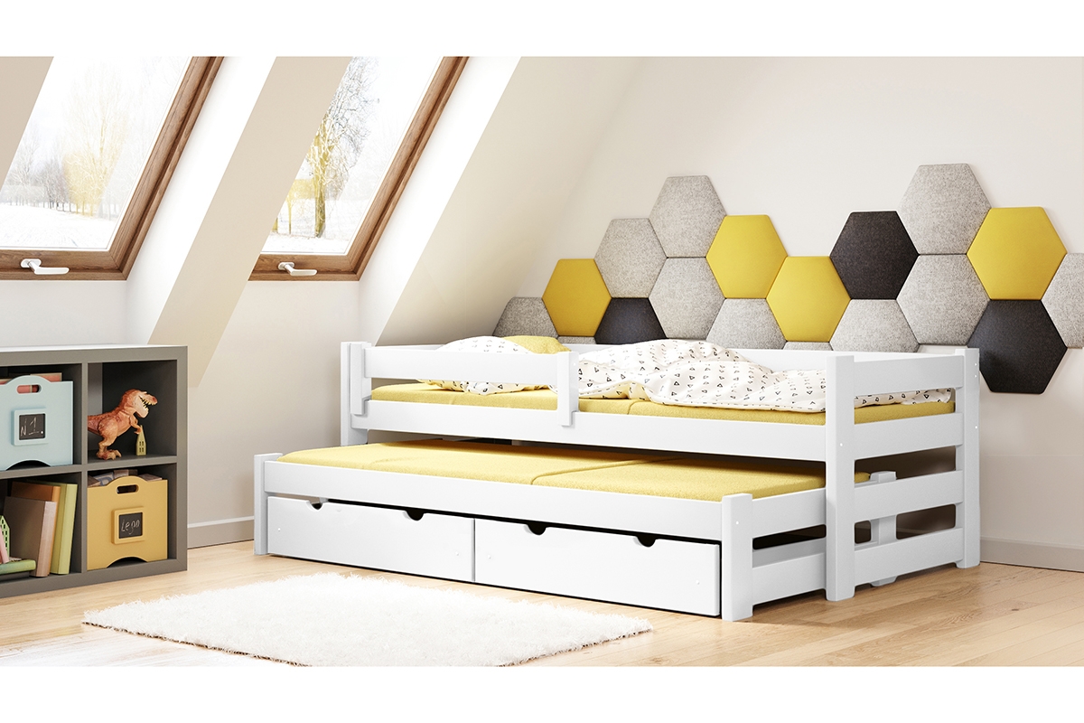 Łóżko dziecięce parterowe wysuwane Alis II   białe łóżko dziecięce z drewna 