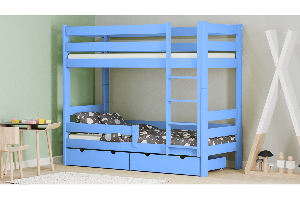 Łóżko dziecięce piętrowe Ala II   niebieskie łóżko z barieką
