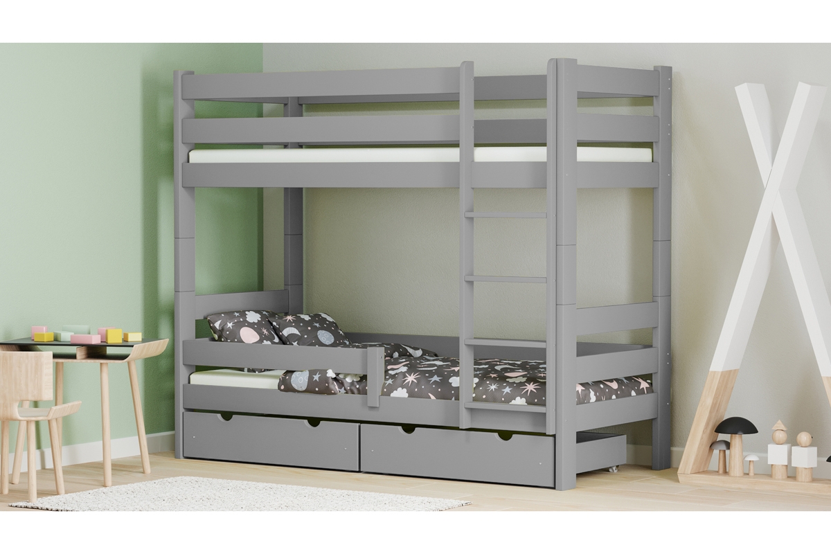 Łóżko dziecięce piętrowe Ala II   szare łóżko piętrowe