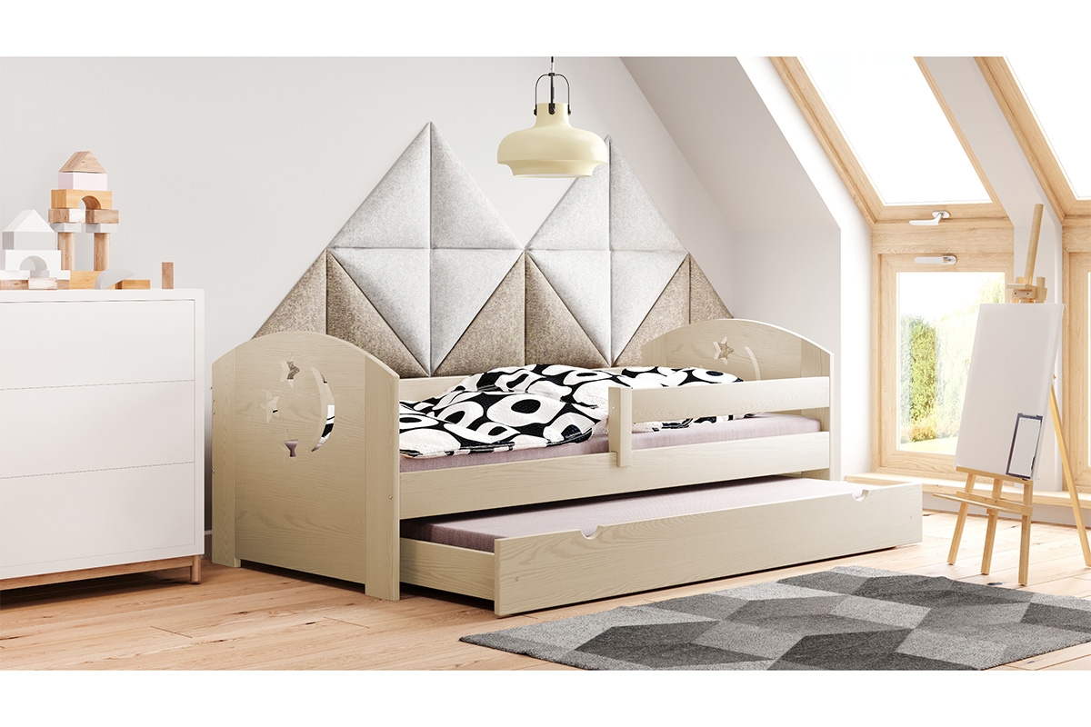 Łóżko dziecięce drewniane wyjazdowe Stars - Moon DP 021 Certyfikat łóżko dziecięce z dodatkowym spaniem