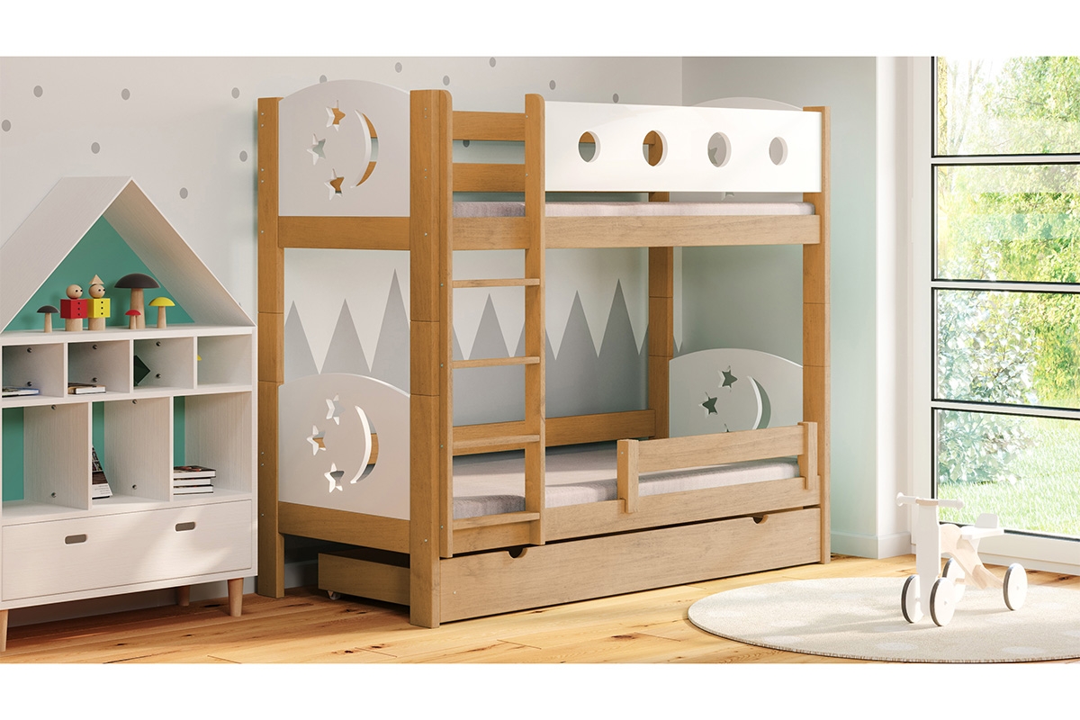 Łóżko Marcelina piętrowe z motywem gwiazd drewniane łóżko piętrowe