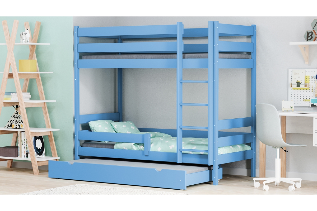 Łóżko dziecięce piętrowe trzyosobowe Ala III  niebieskie łóżko dziecięce