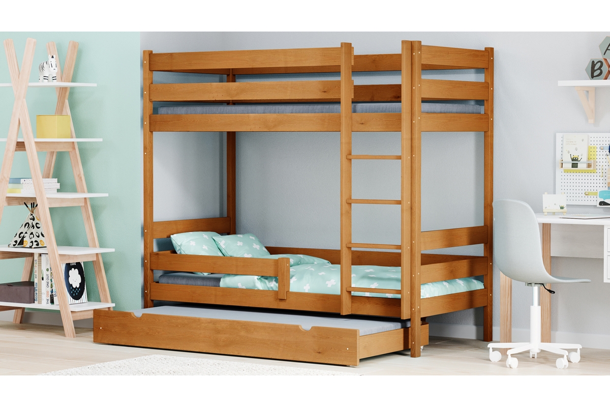 Łóżko dziecięce piętrowe trzyosobowe Ala III  łóżko w kolorze olchy