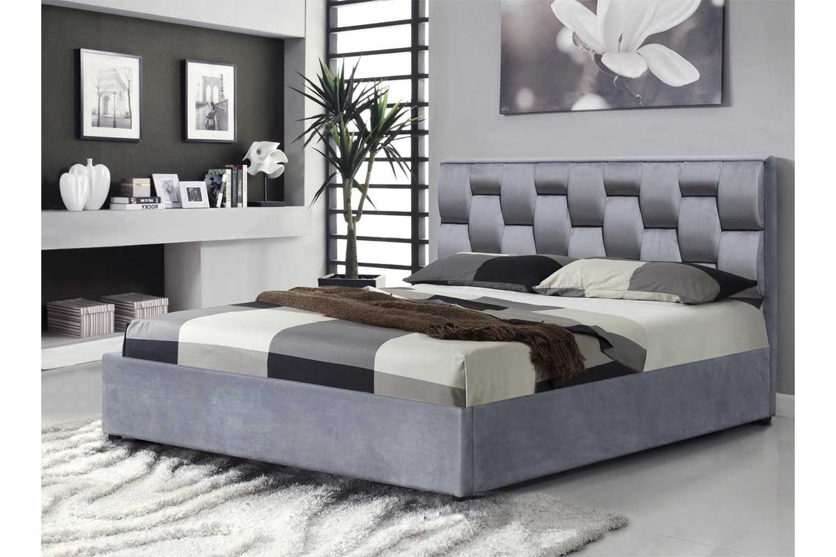 Łóżko z pojemnikiem Annabel 160x200 - popiel tapicerowane łożko z wezgłowiem 3d