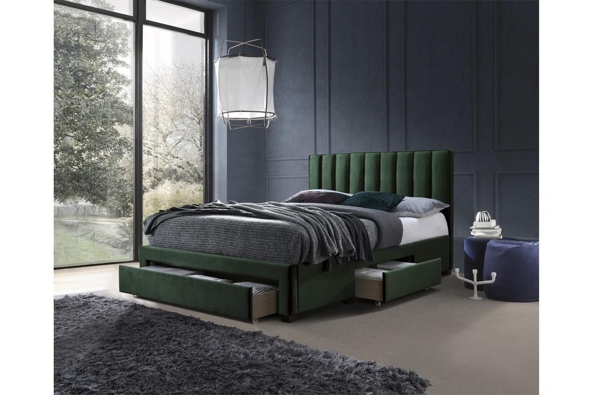 GRACE łóżko z szufladami ciemny zielony velvet GRACE łóżko z szufladami ciemny zielony velvet 