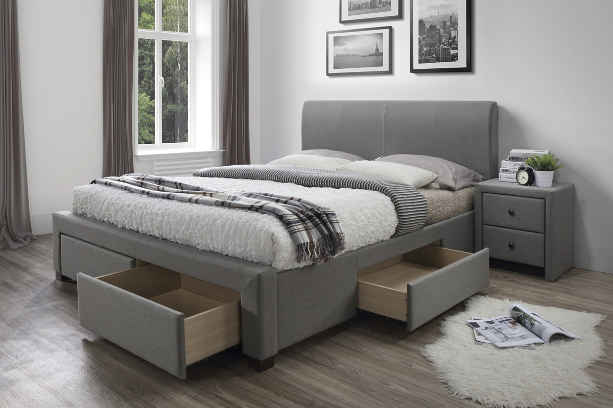 Tapicerowane łóżko Modena z szufladami - 180x200 - popiel łóżko modena  tapicerowane