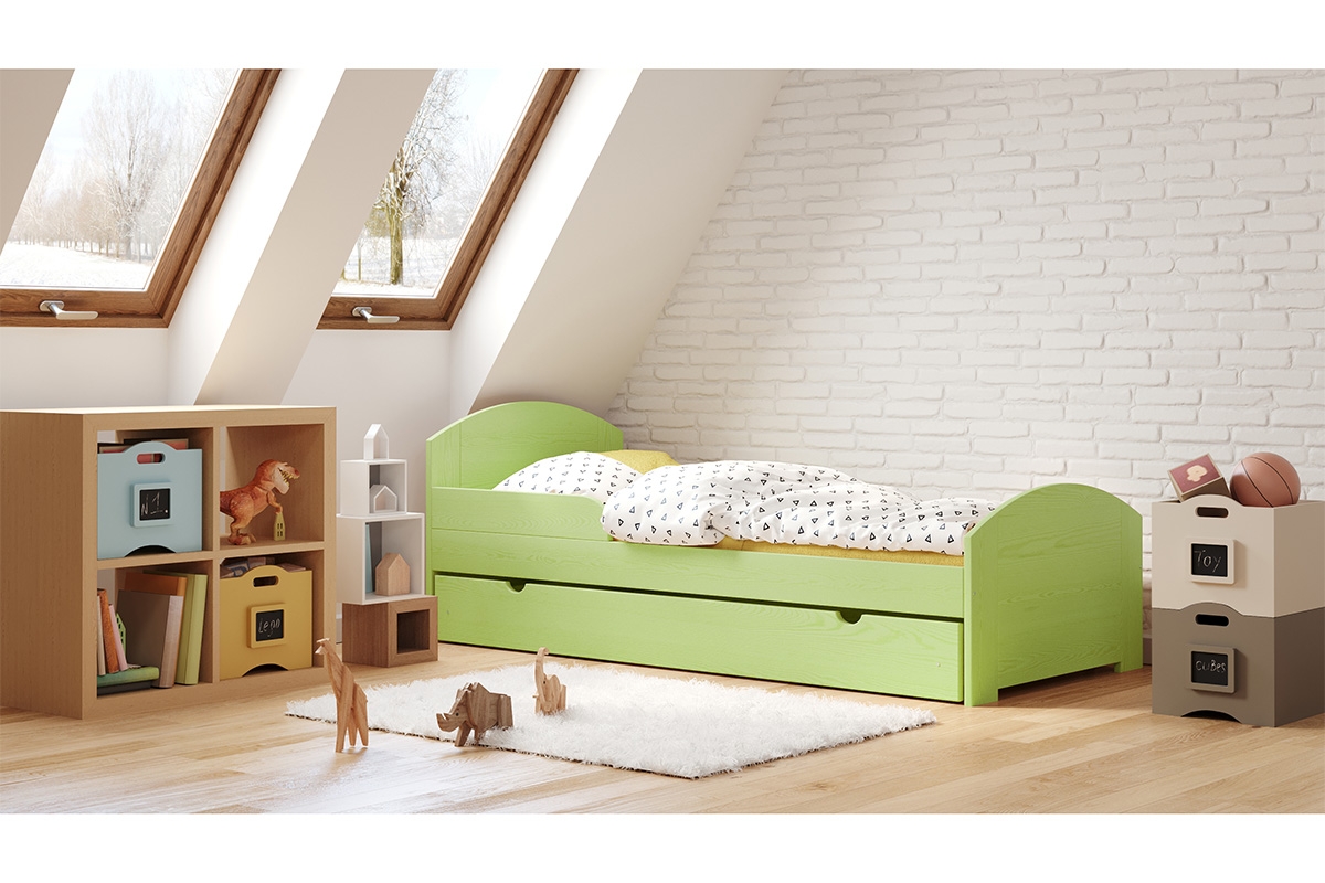 Łóżko dziecięce Fibi parterowe wysuwane zielone łóżko dziecięce