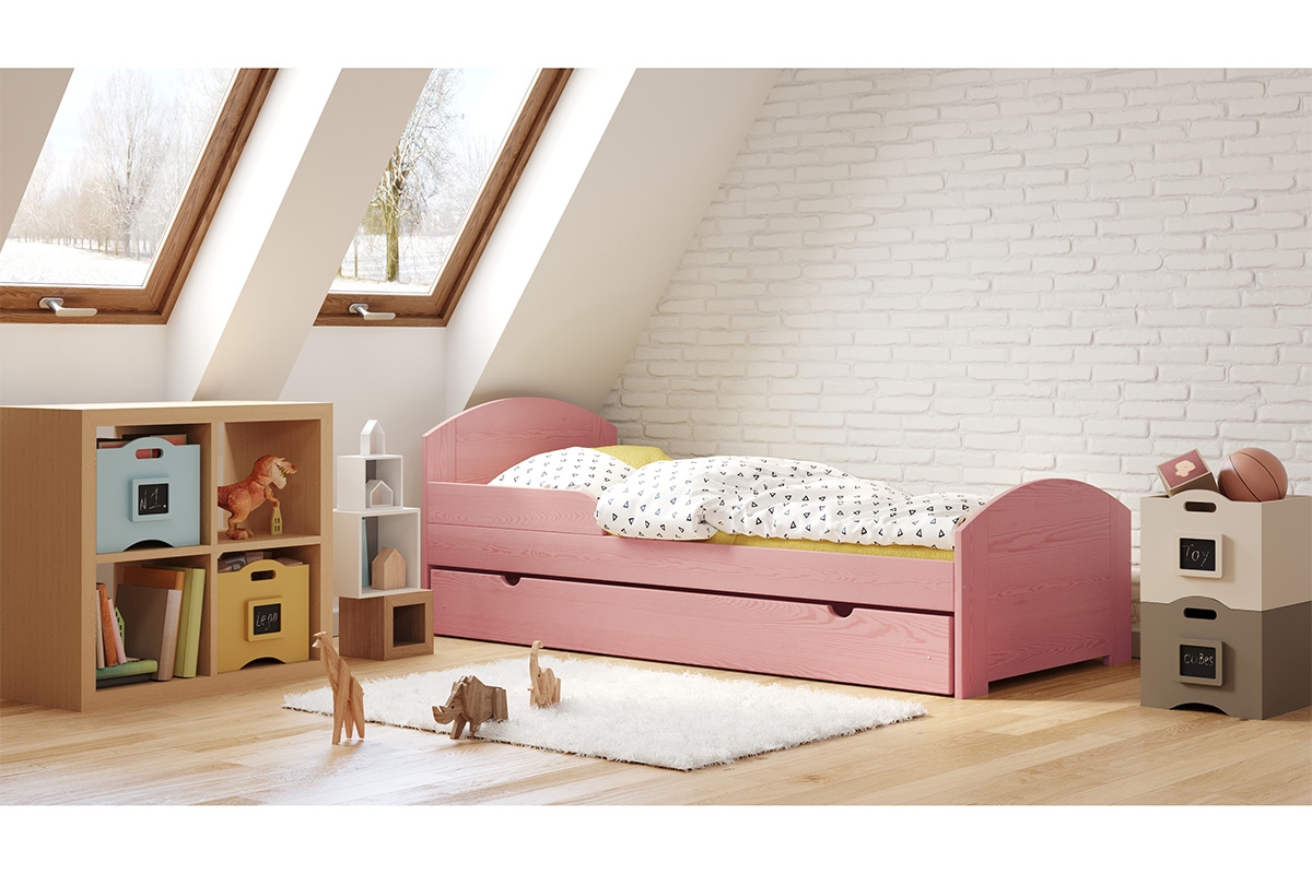 Łóżko dziecięce Fibi parterowe wysuwane różowe łóżko dziecięce