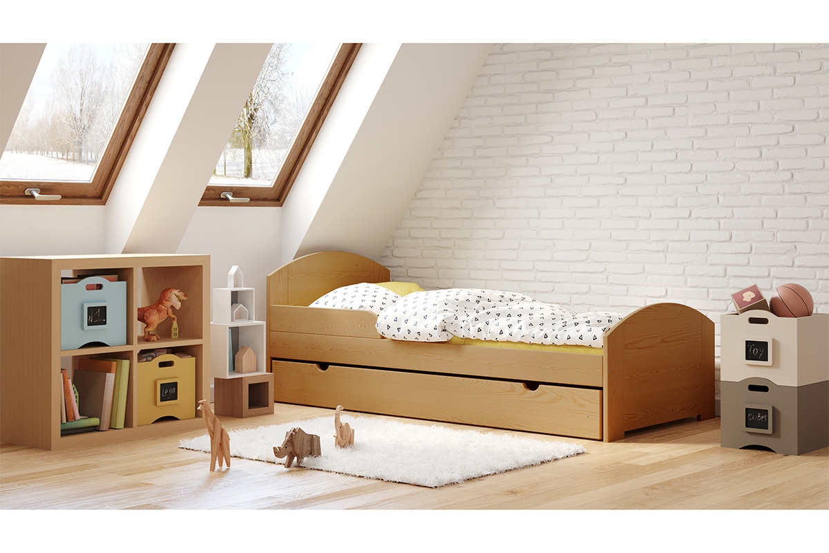 Łóżko dziecięce Fibi parterowe wysuwane łóżko dziecięce w kolorze olchy