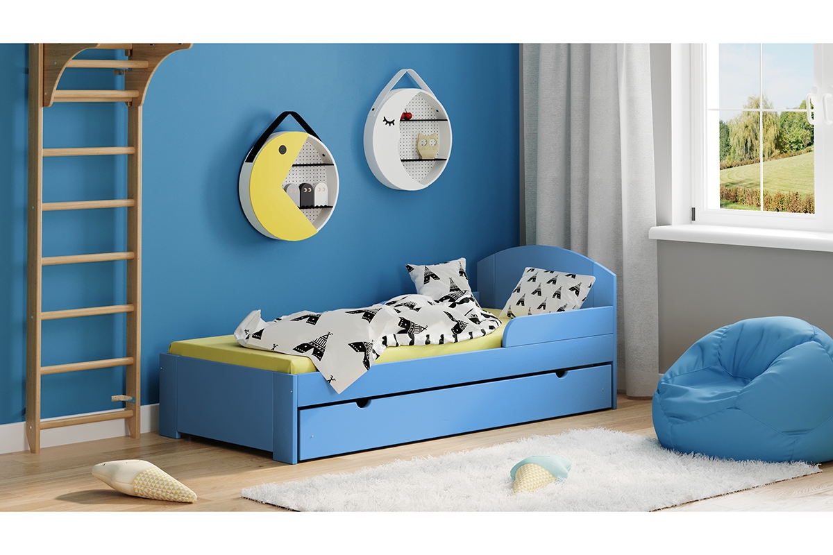 Łóżko dziecięce Fibi II parterowe wysuwane łóżko niebieskie