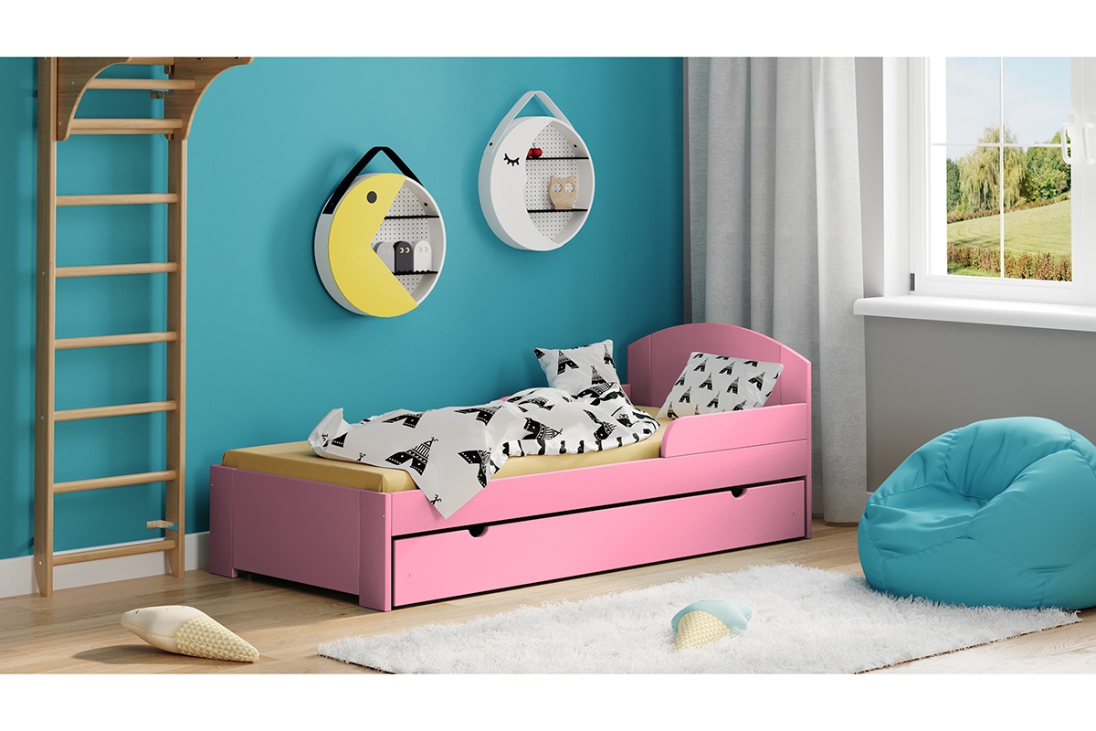 Łóżko dziecięce Fibi II parterowe wysuwane różowe łóżko dla dziewczynek