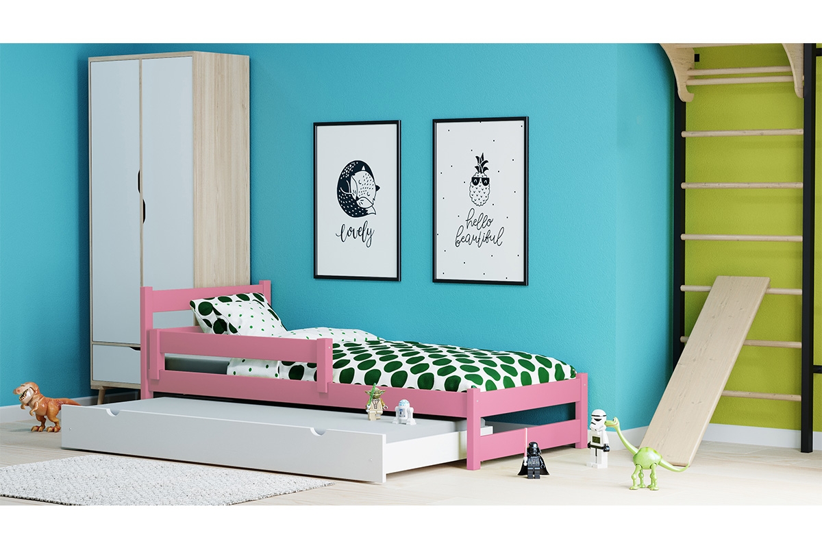 Łóżko dziecięce parterowe wysuwane Ola  rożowe łóżko