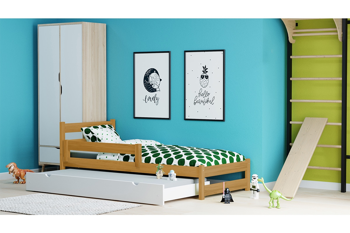 Łóżko dziecięce parterowe wysuwane Ola  łóżko w kolorze olchy