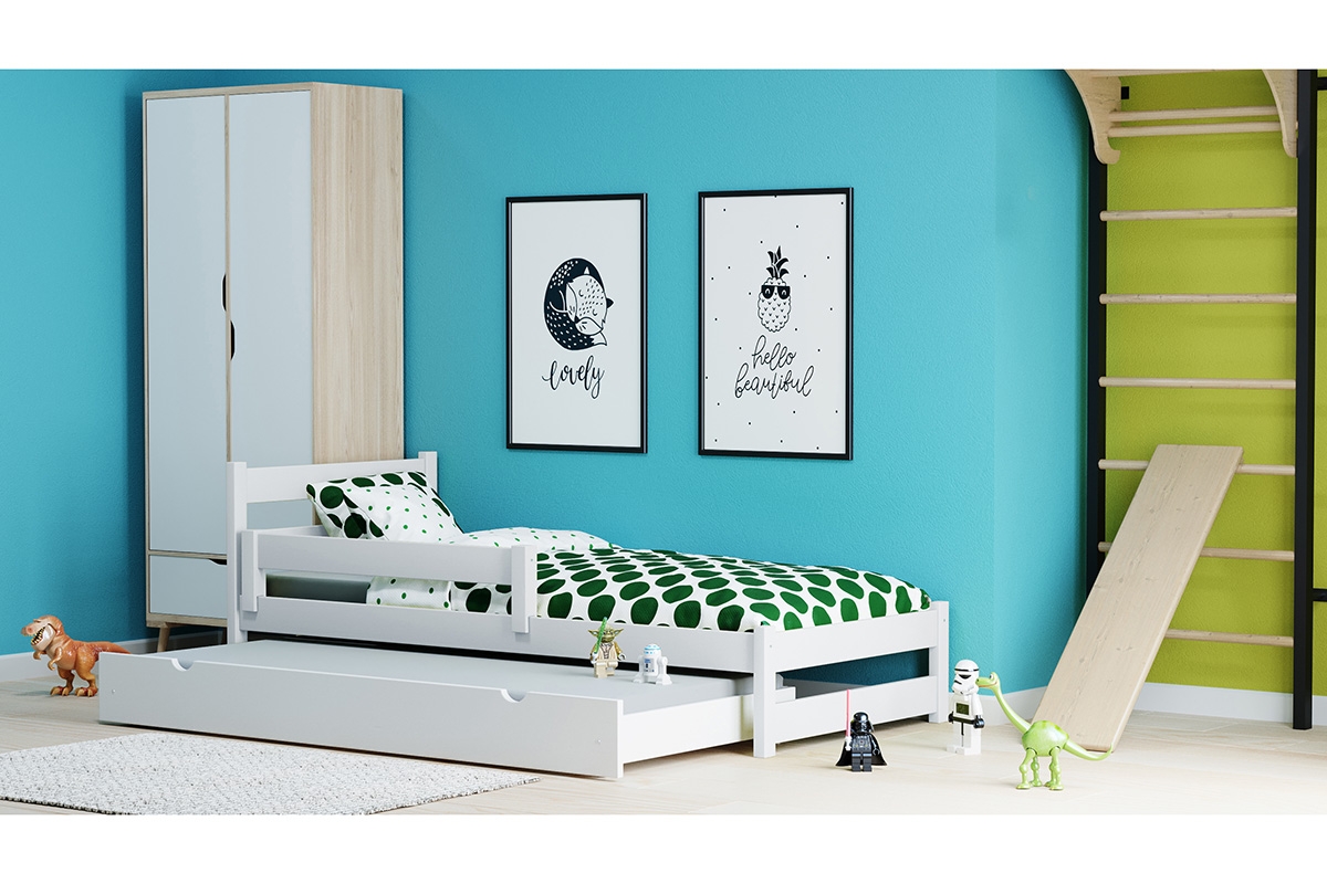 Łóżko dziecięce parterowe wysuwane Ola  białe łózko z szyfladą