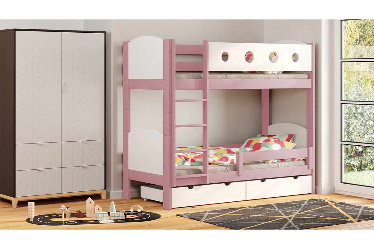 Łóżko piętrowe drewniane Feliks II różowe łóżko piętrowe