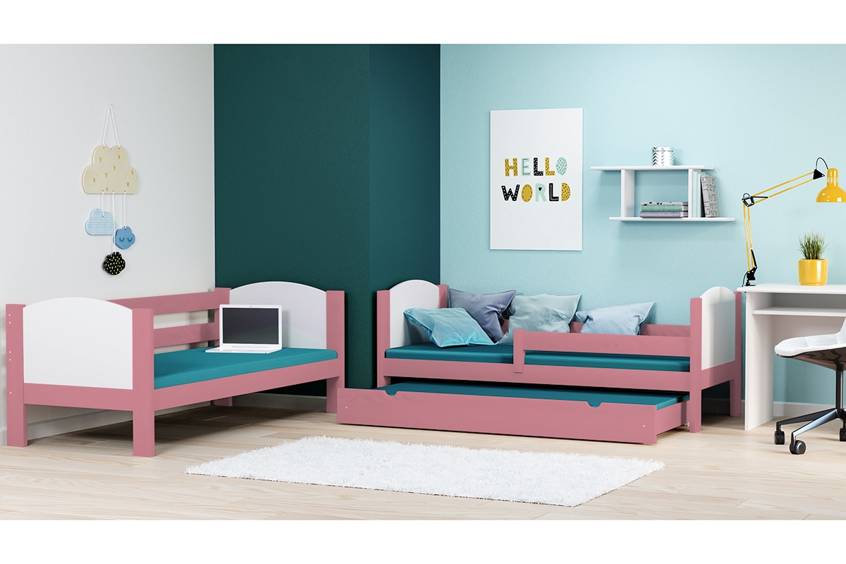 Łóżko piętrowe drewniane Feliks II 3 os. łóżeczka różowe