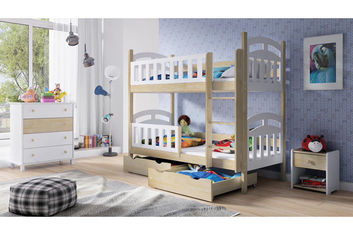 Łóżko piętrowe drewniane 2 osobowe Nati łóżko dziecięce z certyfikatem jakości