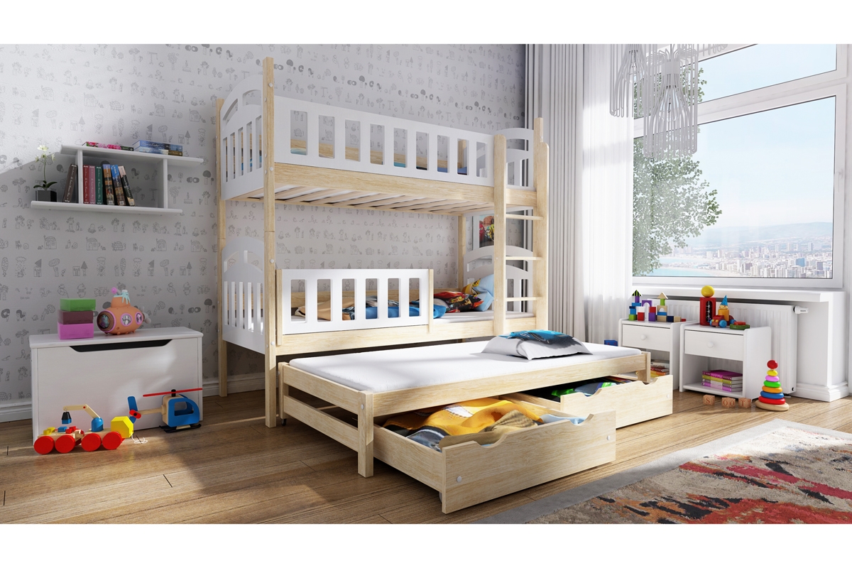 Łóżko piętrowe wysuwane 3 osobowe Nati łóżko dziecięce 3 osobowe