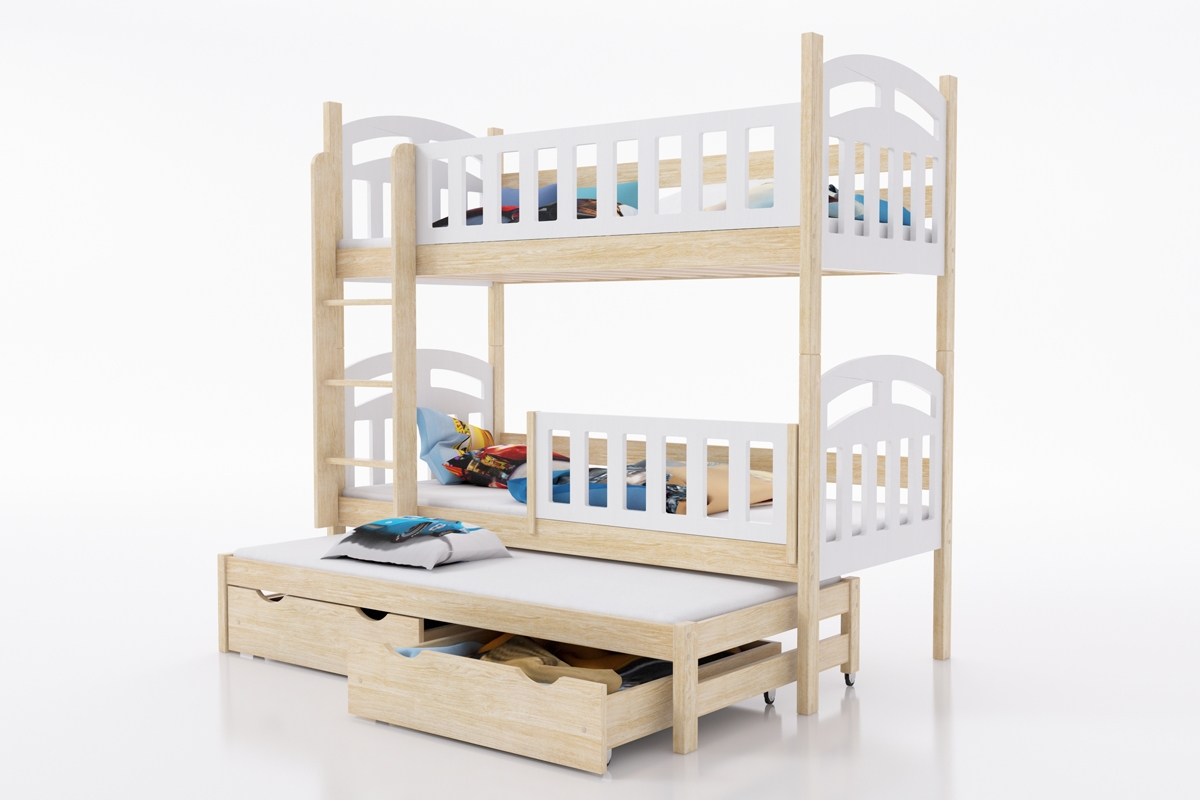 Łóżko piętrowe wysuwane 3 osobowe Nati łóżko dzieicięce piętrowe 