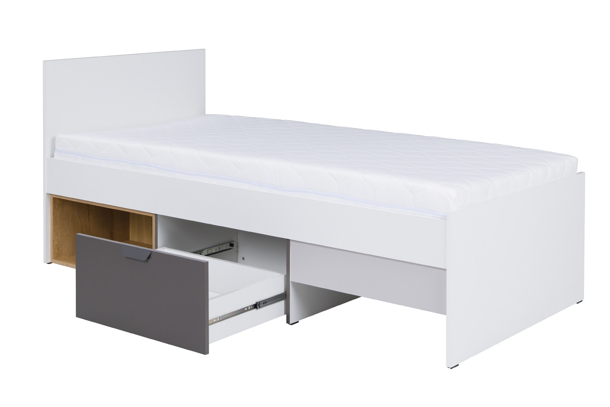 Łóżko młodzieżowe Shark 15 - biały/grafit/szary/dąb lefkas łóżko z szufladą młodzieżowe