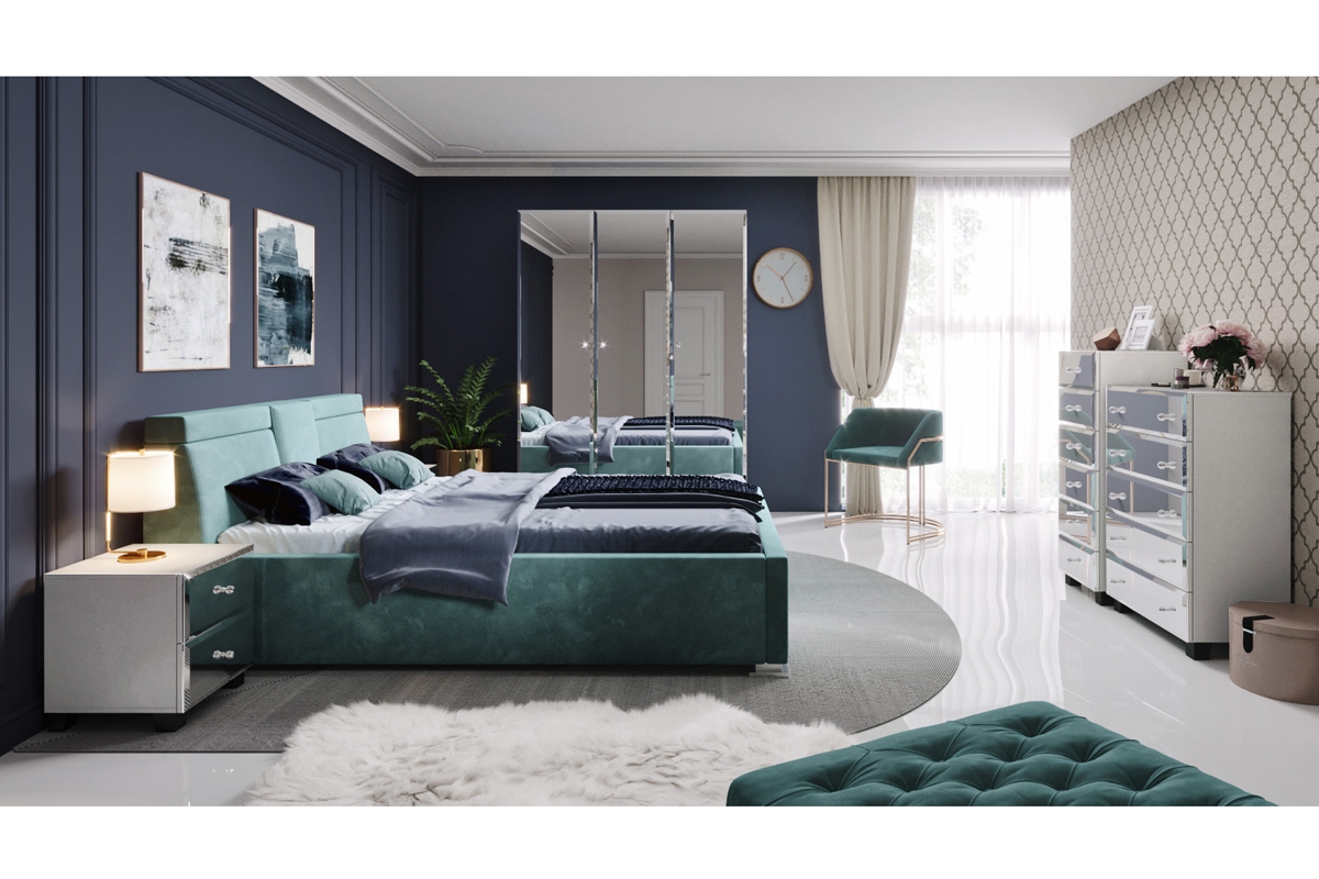 Dwudrzwiowa szafa Bellagio 18 z szufladą i lustrzanym frontem 86 cm - biały mat / lustro sypialnia bellagio