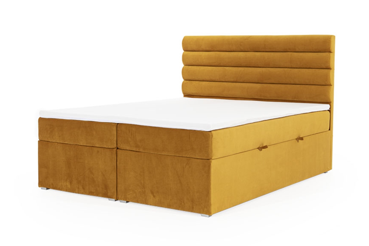 Łóżko kontynentalne z pojemnikami Riminis - 140x200 żółte łóżko do sypailni 