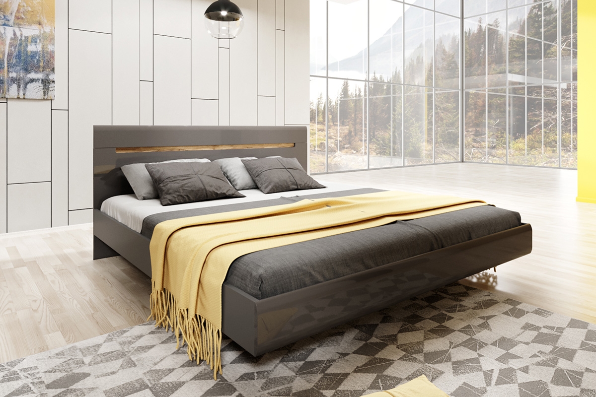Łóżko do sypialni 160x200 Hektor 31 - antracyt połysk / appenzeller fichte łóżko w kolorze antracyt