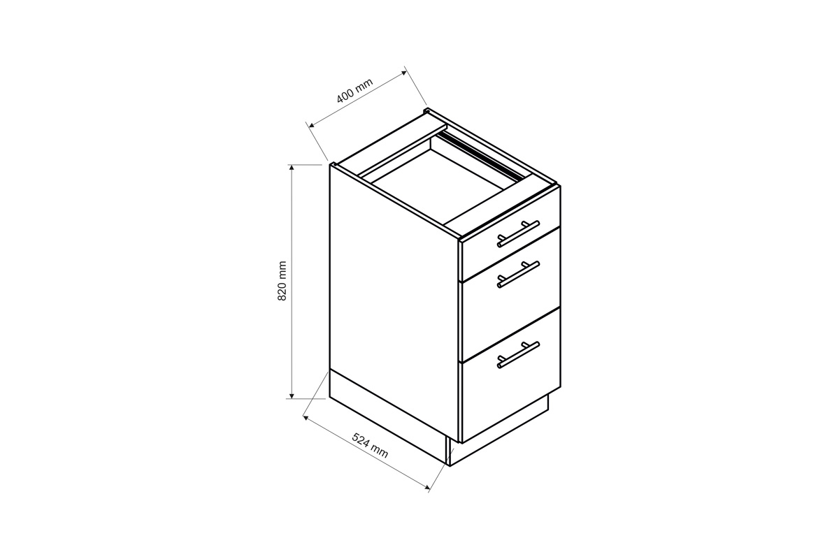 Livia D40 S/3 - szafka dolna z szufladami  trzy sztuki szuflad do kuchni 
