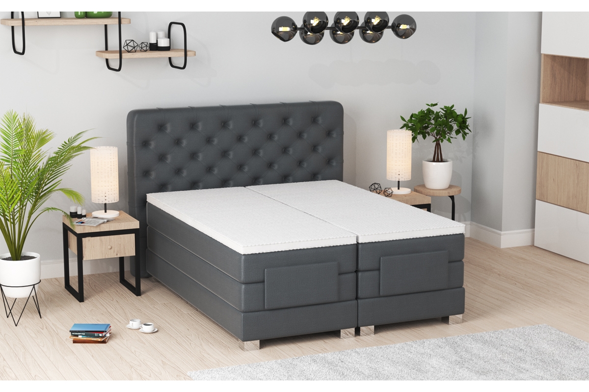 Łóżko elektrycznie sterowane z pikowanym wezgłowiem Jadeita - 160x200  łóżko do sypialni z elektrycznym materacem 