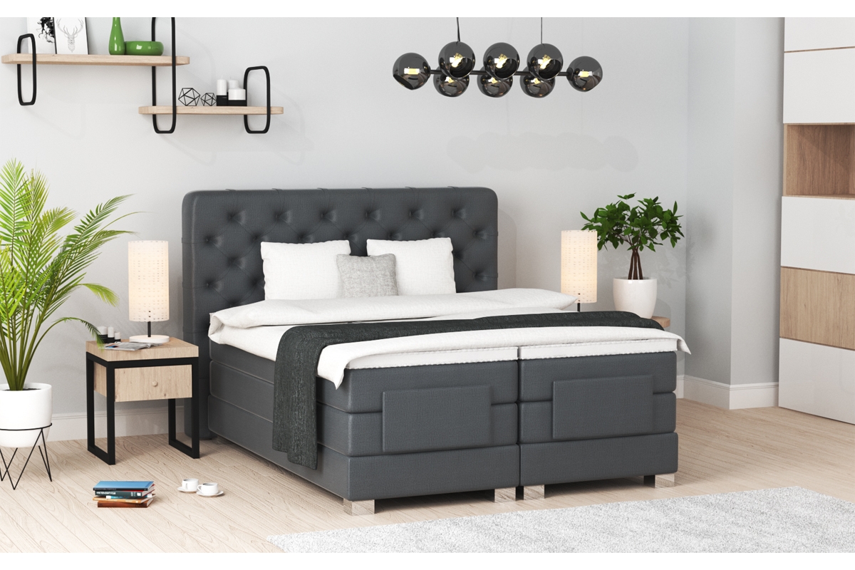 Łóżko elektrycznie sterowane z pikowanym wezgłowiem Jadeita - 180x200  łóżko do sypialni z elektrycznie regulowaną pozycją materaca