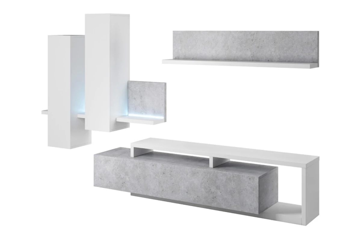 Zestaw mebli do salonu Bota - biały / beton colorado - 5 elementów meblościanka beton 