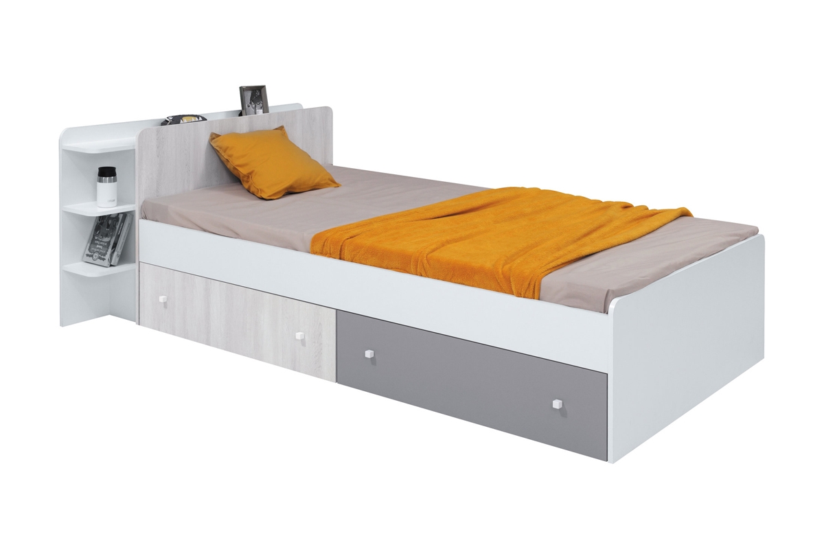Łóżko dziecięce Como CM12 L/P - 120x200 - biały / dąb wilson / szary łóżko młodzieżowe z płyty meblowej