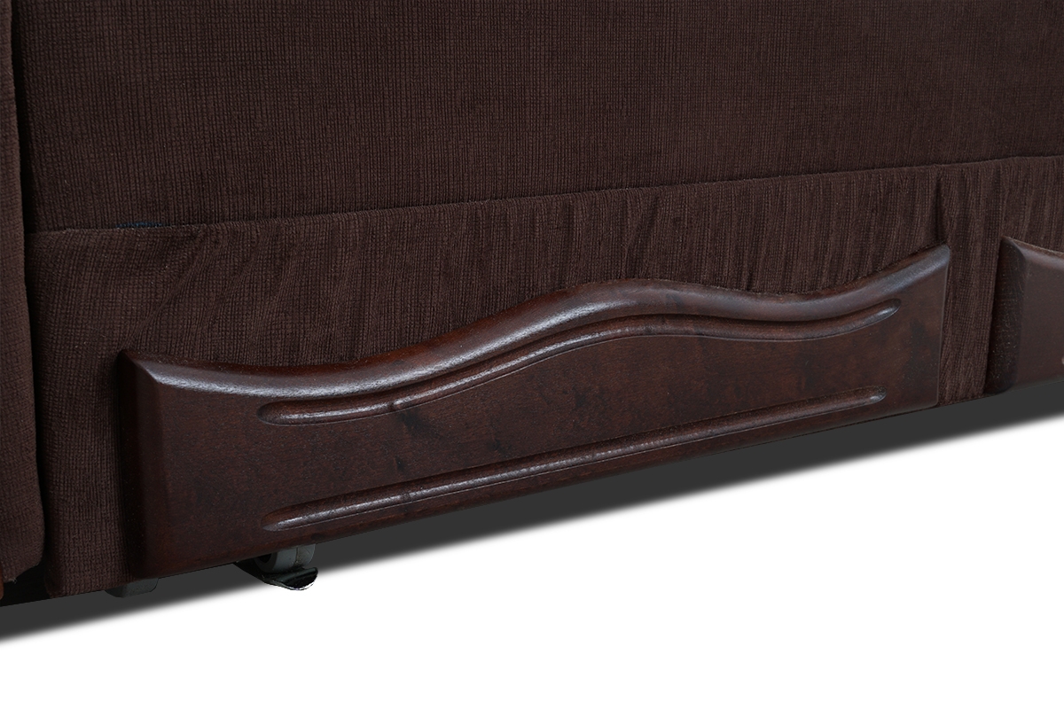 Sofa dwuosobowa z funkcją spania Ludwik wstawki drewniane