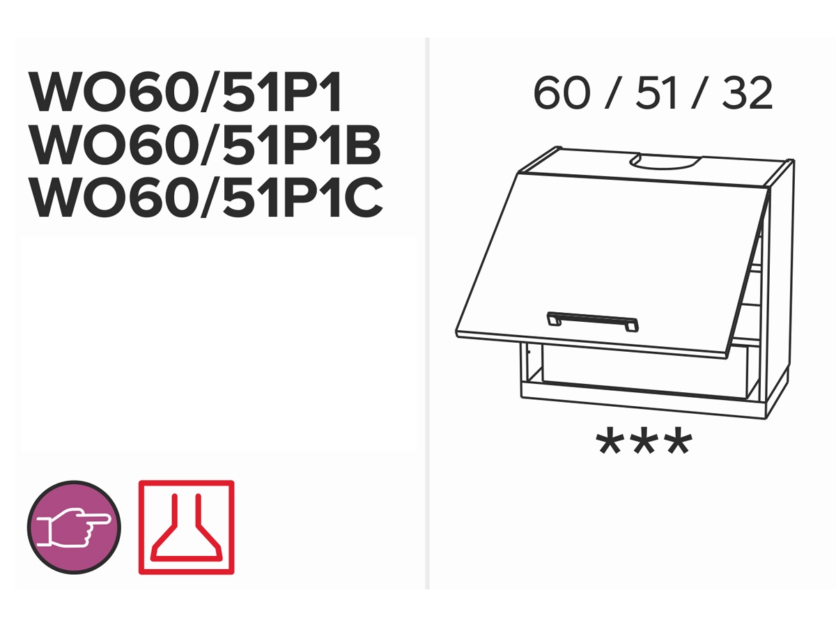 KAMMONO WO60/51P1 - szafka wisząca z okapem - P2 i K2 BLACK  szafka uchylna z okapem Kam 