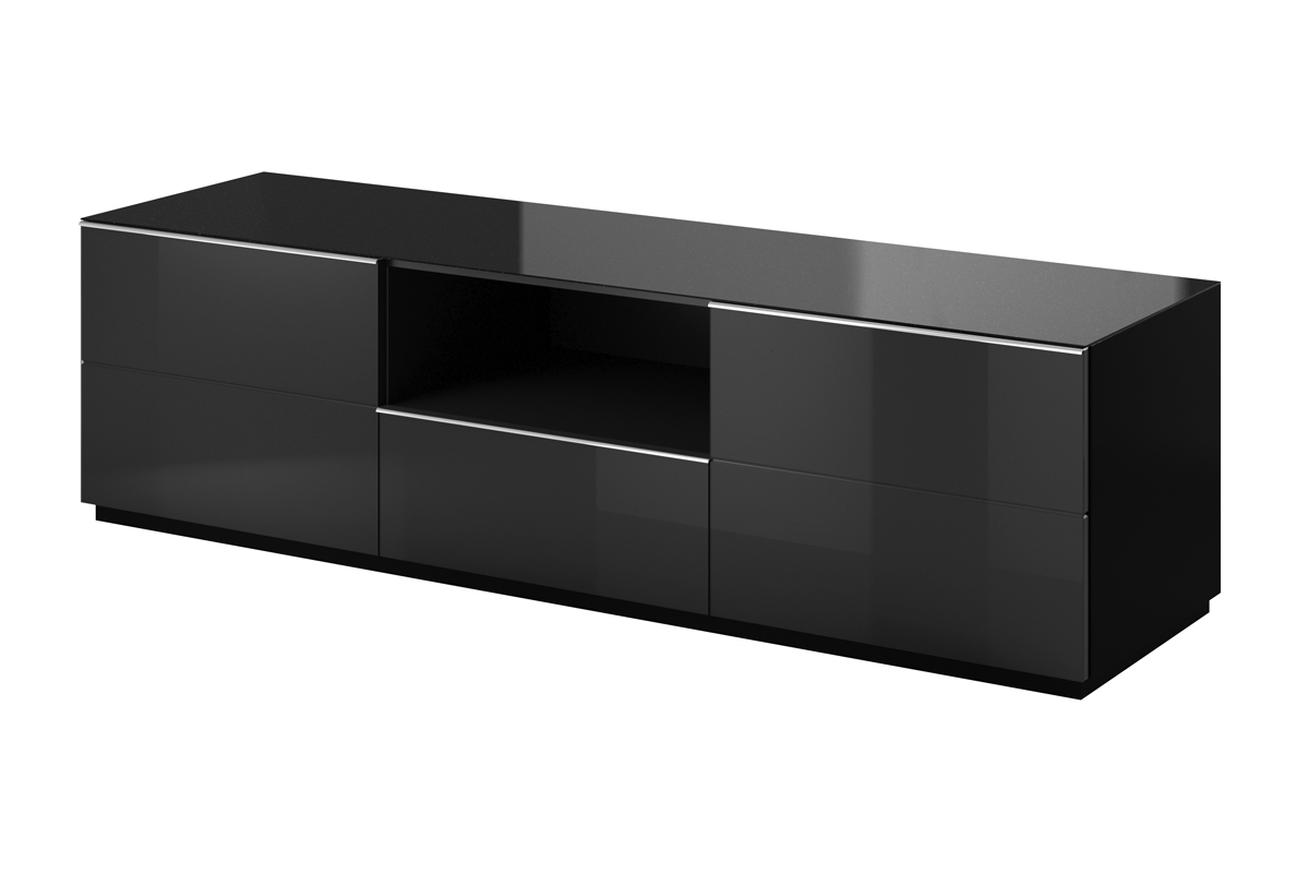 Modułowa szafka RTV Helio 40 z szufladą i wnęką 180 cm - czarny / czarne szkło czarna rtv