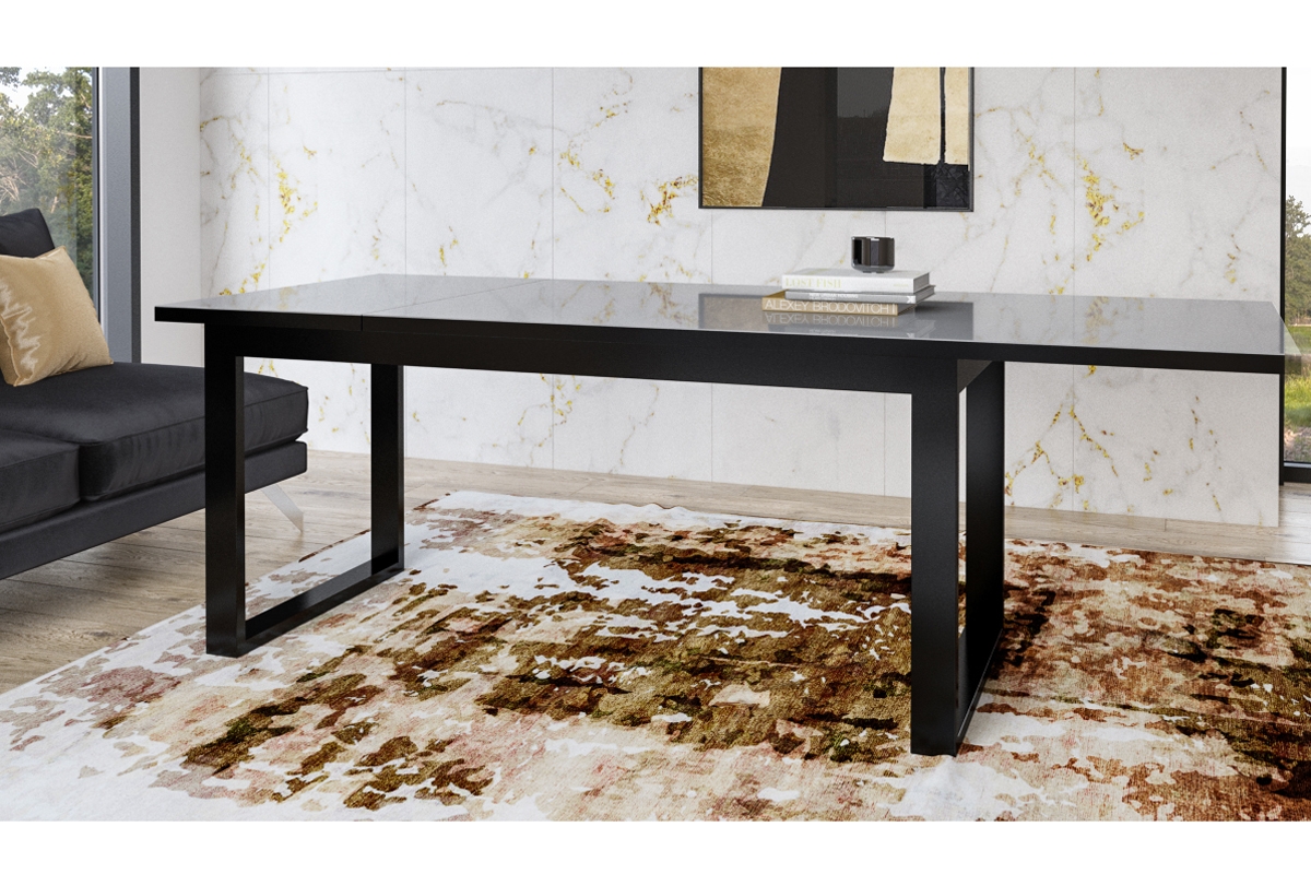 Stół rozkładany Helio 92 z metalowymi nogami 170-225x90 cm - czarny / szare szkło stół rozkładany