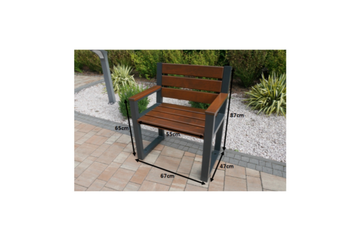 Krzesło ogrodowe Nowoczesne z podłokietnikami - orzech włoski Krzesło ogrodowe z oparciem i podłokietnikami - orzech wloski - wymiary 