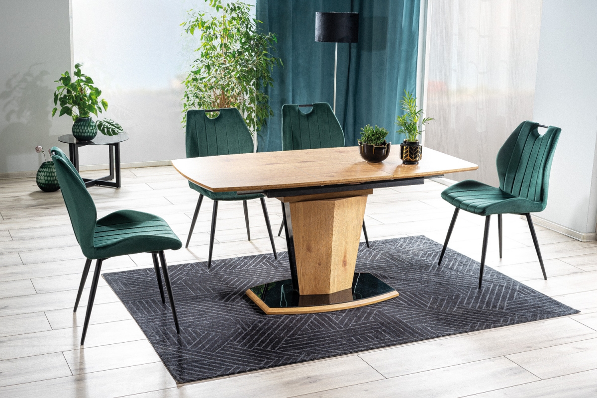 Krzesło tapicerowane Arco Velvet - sielony / Bluvel 78 / czarne nogi krzesła i stół