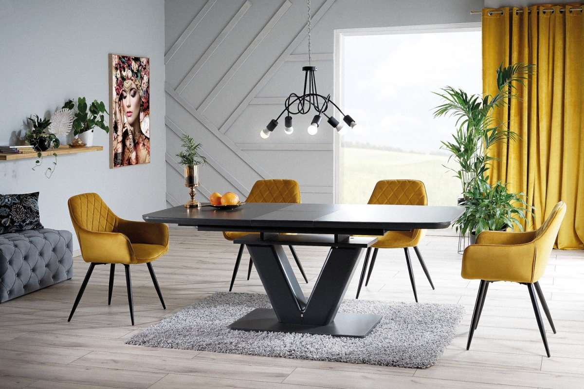 Krzesło tapicerowane Linea Velvet - curry Bluvel 68 / czarne nogi krzesła i stółMontblanc do salonu