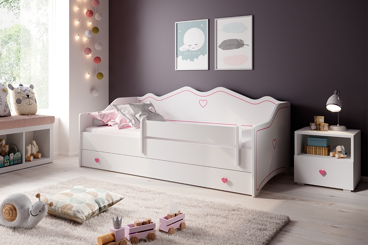 Łóżko dziecięce pojedyncze z materacem i stelażem Lily 80x160 - biały białe łóżko z szufladą