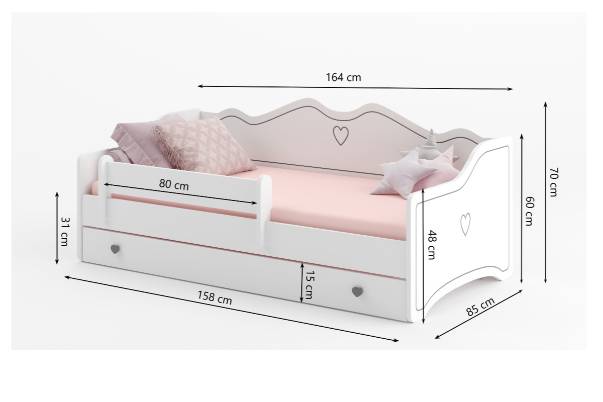 Łóżko dziecięce pojedyncze z materacem i stelażem Lily 80x160 - biały łóżko Lily dla dziecka