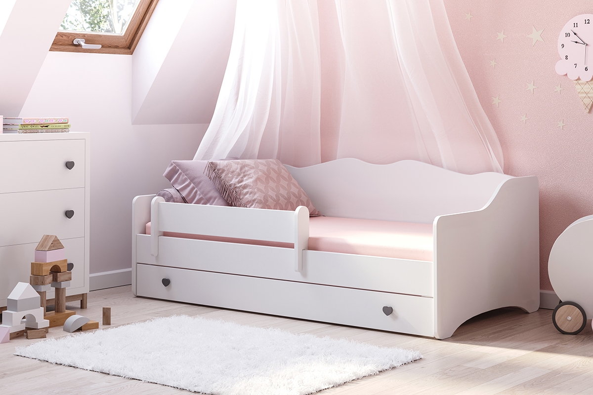 Łóżko dziecięce pojedyncze z materacem i stelażem Ellie 160x80 białe łóżko do pokoju dziecięcego