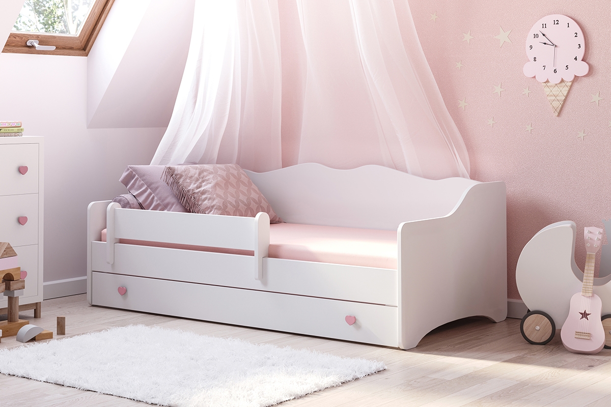 Łóżko dziecięce pojedyncze z materacem i stelażem Ellie 160x80 białe łóżko dla dziewczynki