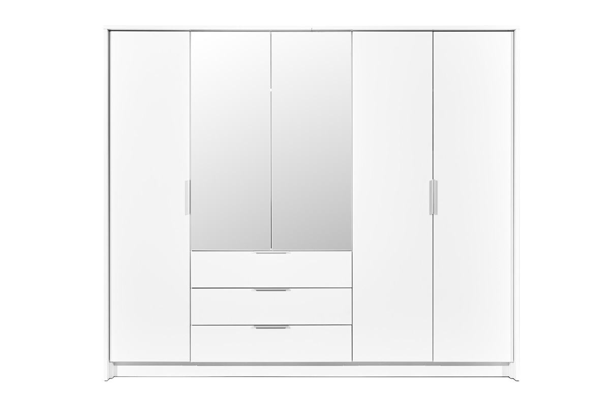 Nowoczesna szafa z lustrem i trzema szufladami Togo 255 cm - biała szafa ubraniowa Togo